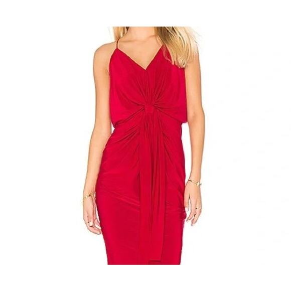 Misa Los Angeles Domino Front Twist Draped Maxi Dress V Neck Red Size Small NWT - Picture 3 of 13